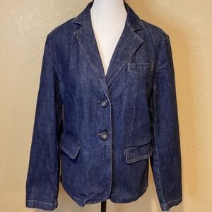Peck And Peck‎ Weekend Women's Dark Denim Two-Button Jacket Blazer, Size 8